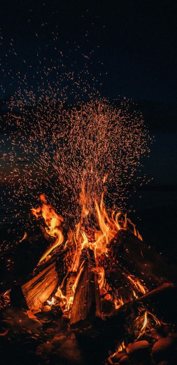 bonfire, fire, sparks Wallpaper 1440x2960