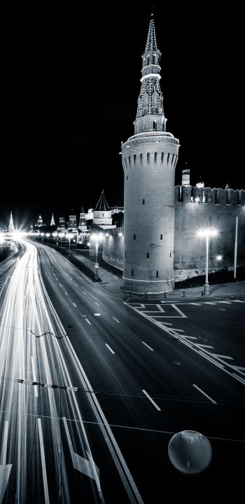 Moscow, Kremlin, black and white Wallpaper 1080x2220