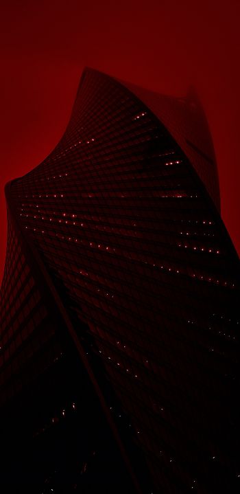 Обои 1440x2960 Москва-Сити, небоскреб, красный