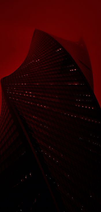 Обои 1080x2280 Москва-Сити, небоскреб, красный