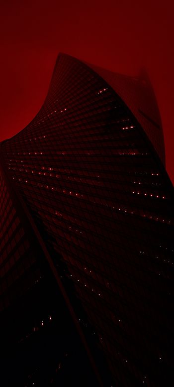 Обои 1440x3200 Москва-Сити, небоскреб, красный