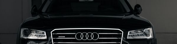 Обои 1590x400 Audi, фары, черный