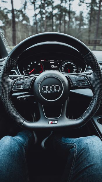steering wheel audi, salon Audi Wallpaper 640x1136