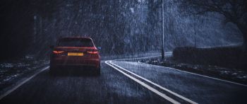 Обои 2560x1080 Audi, дождь, дорога
