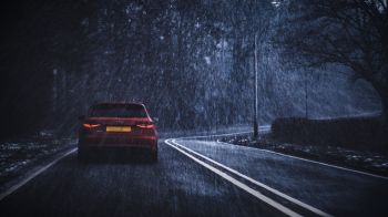 Обои 2048x1152 Audi, дождь, дорога