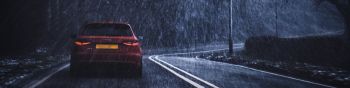Audi, rain, road Wallpaper 1590x400