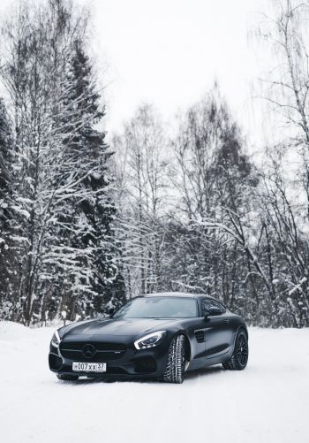 Mercedes-AMG, black and white, winter Wallpaper 1668x2388