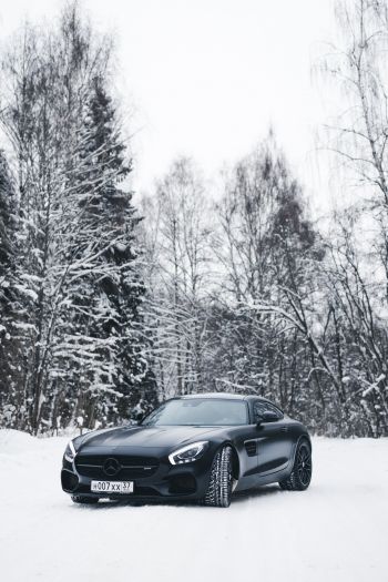 Обои 640x960 Mercedes-AMG, черное и белое, зима