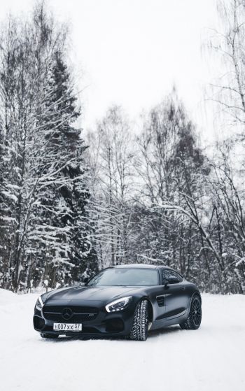 Обои 1752x2800 Mercedes-AMG, черное и белое, зима