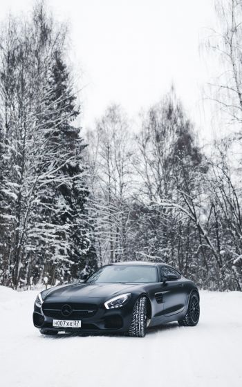 Обои 800x1280 Mercedes-AMG, черное и белое, зима