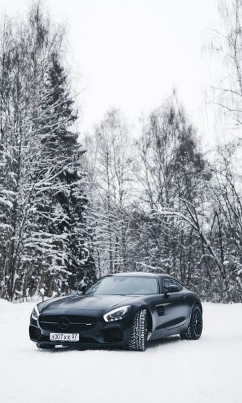 Обои 1200x2000 Mercedes-AMG, черное и белое, зима