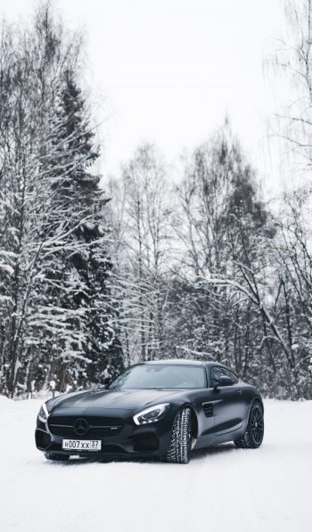 Обои 600x1024 Mercedes-AMG, черное и белое, зима