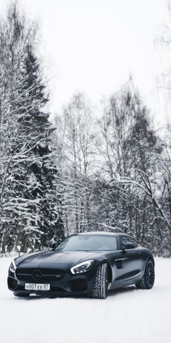 Обои 720x1440 Mercedes-AMG, черное и белое, зима