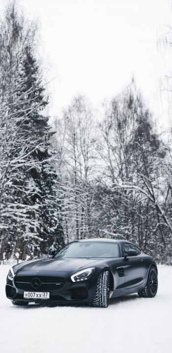 Обои 1440x2960 Mercedes-AMG, черное и белое, зима