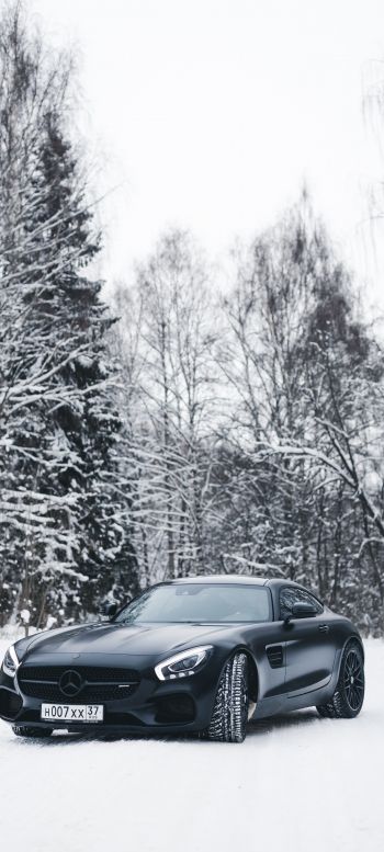 Обои 720x1600 Mercedes-AMG, черное и белое, зима