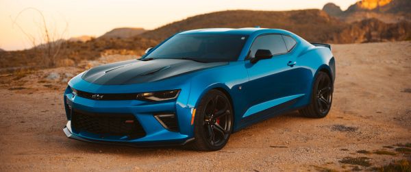 Chevrolet Camaro, sports car, mustang Wallpaper 3440x1440