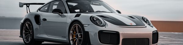 Porsche 911 GT2 RS, sports car, gray Wallpaper 1590x400