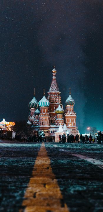 Обои 1080x2220 Храм Василия Блаженного, Красная площадь, Москва