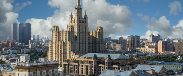 Обои 3440x1440 Сталинская высотка, Москва, Россия