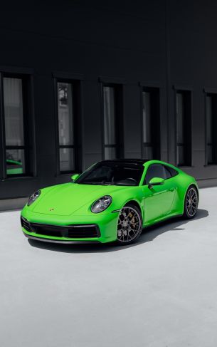 Porsche 911, sports car, green Wallpaper 1752x2800