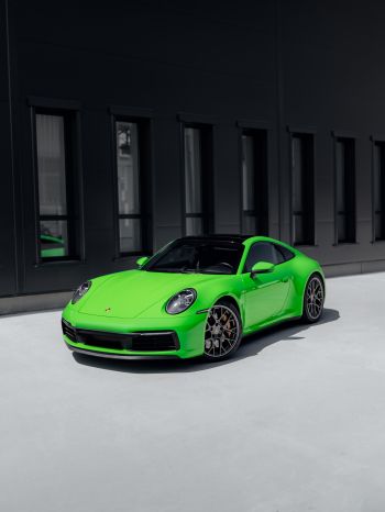 Porsche 911, sports car, green Wallpaper 1620x2160
