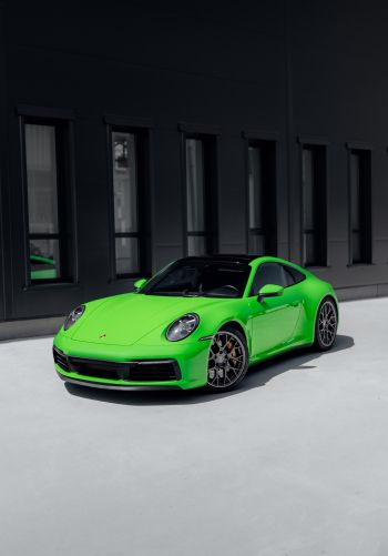 Porsche 911, sports car, green Wallpaper 1668x2388