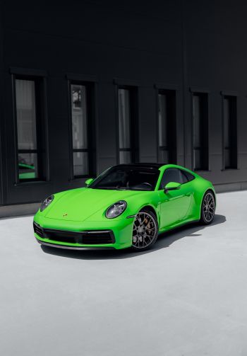 Porsche 911, sports car, green Wallpaper 1640x2360