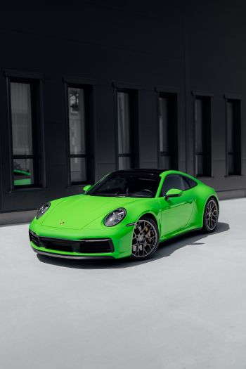Обои 640x960 Porsche 911, спортивная машина, зеленый