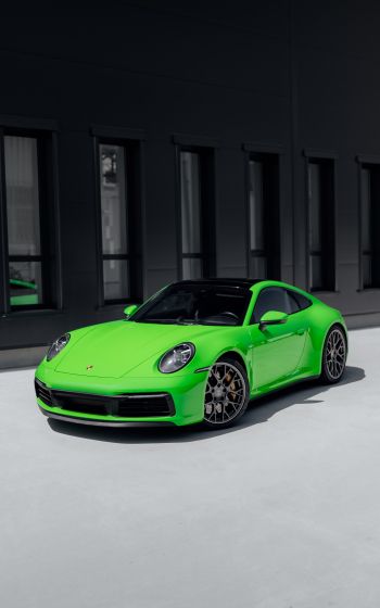Porsche 911, sports car, green Wallpaper 1600x2560