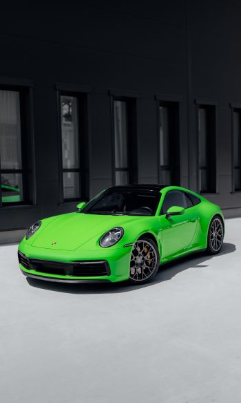 Porsche 911, sports car, green Wallpaper 1200x2000