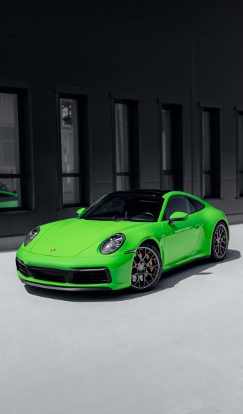 Porsche 911, sports car, green Wallpaper 600x1024