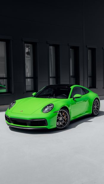 Porsche 911, sports car, green Wallpaper 640x1136