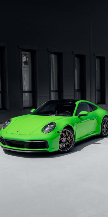 Porsche 911, sports car, green Wallpaper 720x1440
