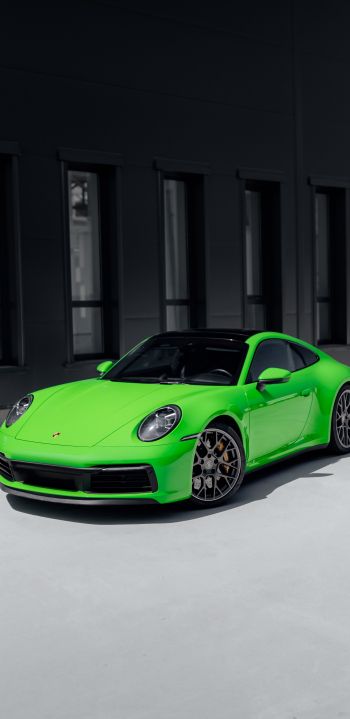 Porsche 911, sports car, green Wallpaper 1080x2220