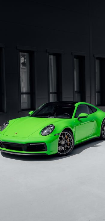 Porsche 911, sports car, green Wallpaper 1080x2280