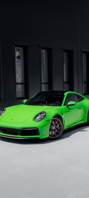 Porsche 911, sports car, green Wallpaper 720x1600