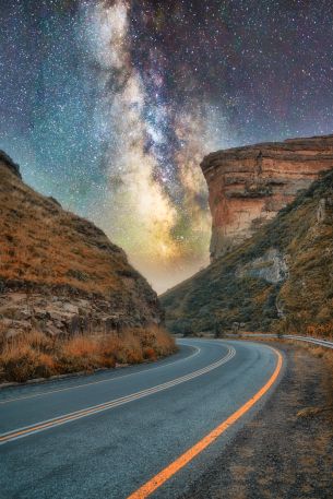 road, night, starry sky Wallpaper 4000x6000