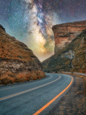 road, night, starry sky Wallpaper 1620x2160