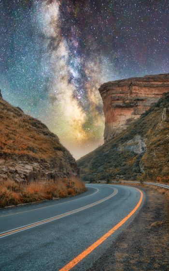 road, night, starry sky Wallpaper 1200x1920