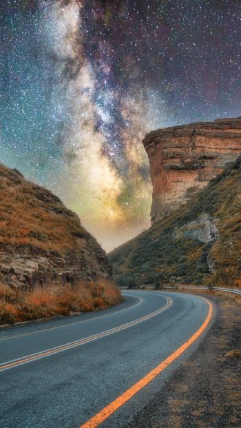 road, night, starry sky Wallpaper 640x1136