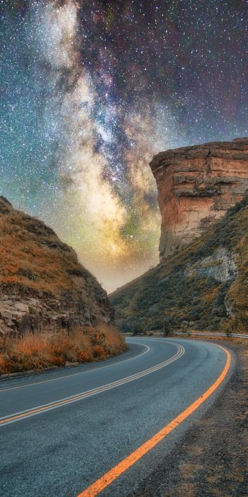 road, night, starry sky Wallpaper 720x1440