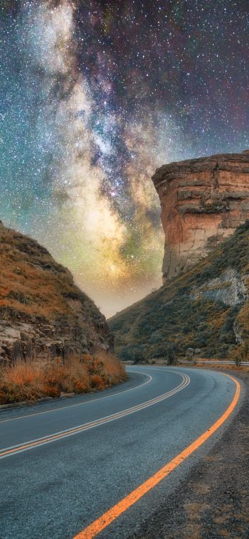 road, night, starry sky Wallpaper 1080x2340