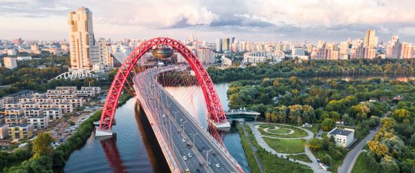 Zhivopisny Bridge, Moscow, Russia Wallpaper 3440x1440