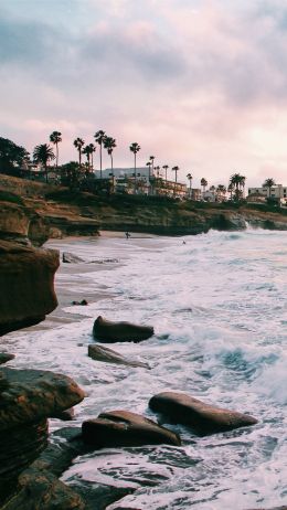 beach, sea foam, sea Wallpaper 1440x2560