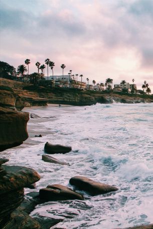 beach, sea foam, sea Wallpaper 640x960