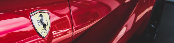 red ferrari, sports car Wallpaper 1590x400