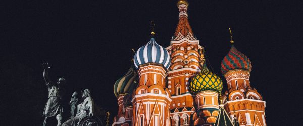 Обои 3440x1440 Храм Василия Блаженного, Москва, Россия