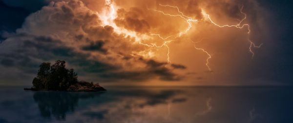 thunderstorm, lightning, bad weather Wallpaper 2560x1080