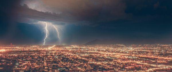 thunderstorm, bad weather, clouds Wallpaper 3440x1440