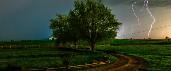 thunderstorm, lightning, bad weather Wallpaper 3440x1440